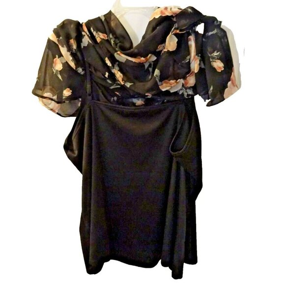 Lane Bryant Black Floral Chiffon Overlay V Neck Boho Kimono Style Top Sz 26 28 - Picture 8 of 9